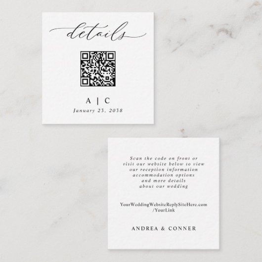 Eenvoudige Elegante QR-Code Bruiloft Details Informatiekaartje (Voorkant / Achterkant)