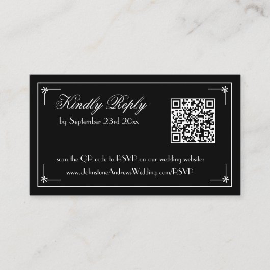 Eenvoudige Elegante QR Code Chique B & W bruiloft  Informatiekaartje (Voorkant)
