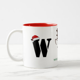 Eenvoudige Elegante Rendier Kerstmis Familienaam Tweekleurige Koffiemok