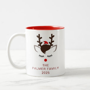 Eenvoudige Elegante Rendier Kerstmis Familienaam Tweekleurige Koffiemok