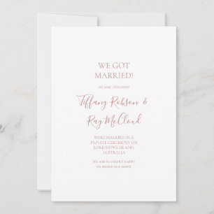 Eenvoudige Elegante Roze Gouden Elopement Aankondi Kaart