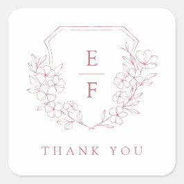 Eenvoudige Elegante Roze Kersenbloesem Monogram Cr Vierkante Sticker