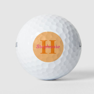 Eenvoudige elegante roze Oranje monogram naam Mode Golfballen