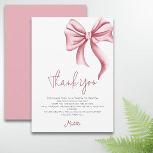 Eenvoudige Elegante Roze Strik Quinceanera Bedankkaart