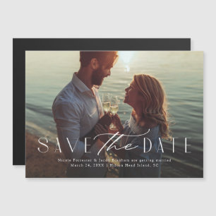 Eenvoudige elegante save the date met één foto in  magnetische uitnodiging