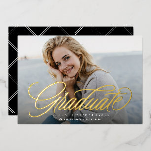 Eenvoudige elegante script afstudeerfoto afstudere folie uitnodiging