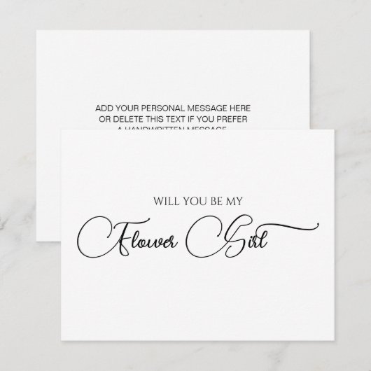 Eenvoudige Elegante Script Bloemenmeisje Aanzoekka Notitiekaartje (Voorkant / Achterkant)