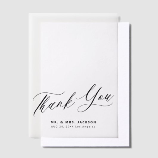 Eenvoudige elegante script bruiloft dank u overlay vellum uitnodigingen (Offset)