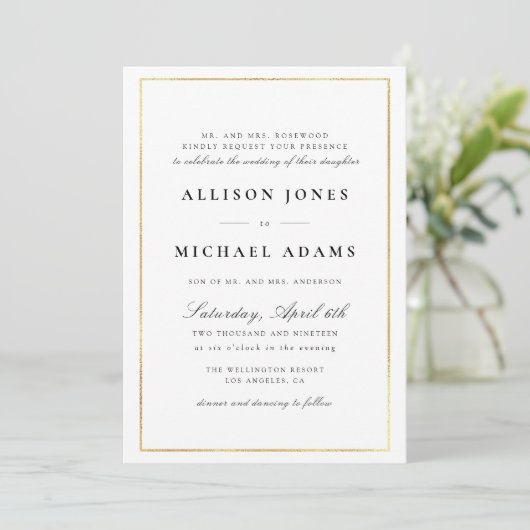 Eenvoudige elegante script bruiloft uitnodiging (Staand voorkant)