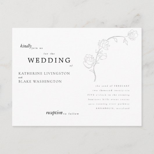 Eenvoudige Elegante Steelkaart Huwelijksuitnodigin Uitnodiging Briefkaart (Voorkant)