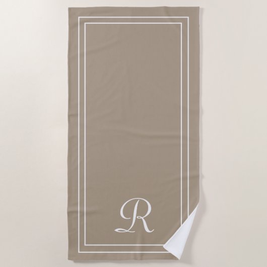Eenvoudige Elegante Taupe Monogram Strandlaken (Voorkant)