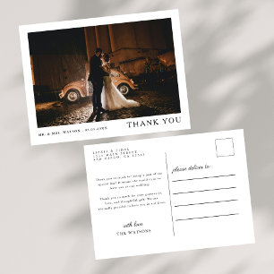 Eenvoudige elegante tekst en foto bruiloft Dank u Briefkaart