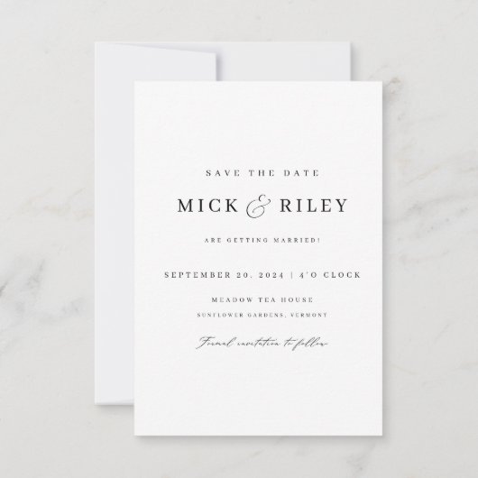  eenvoudige elegante tekst en foto bruiloft save the date (Achterkant)