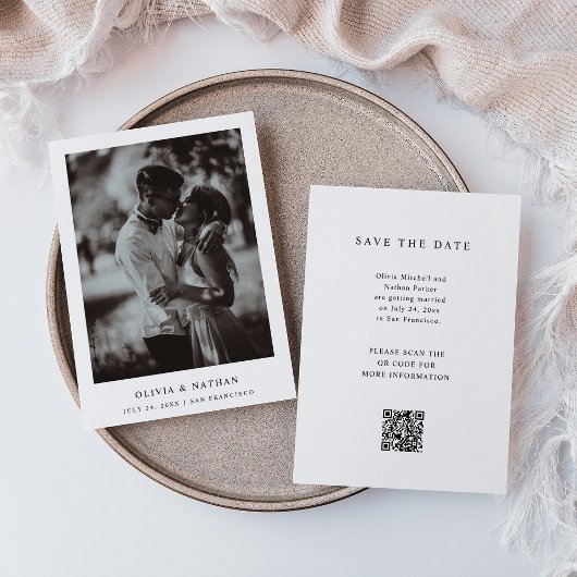 Eenvoudige Elegante Tekst en Foto | QR-code bruilo Save The Date