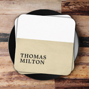 Eenvoudige Elegante Textuur Beige Wit Consultant Vierkante Visitekaartje