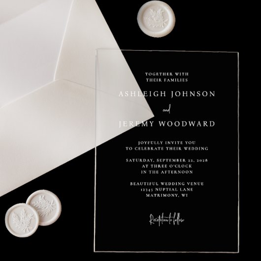 Eenvoudige Elegante Transparante Huwelijksuitnodig Acryl Uitnodigingen