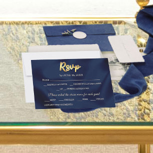 Eenvoudige Elegante Trendy Marineblauwe & Gouden B RSVP Kaartje