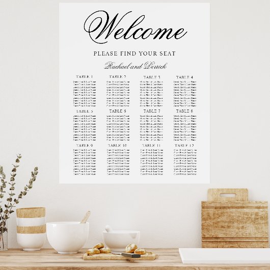 Eenvoudige Elegante Trouwstoelindeling voor 12 Taf Poster (Keuken)