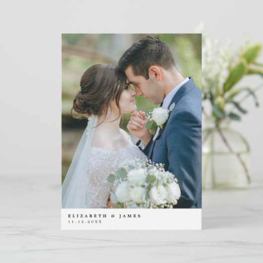 Eenvoudige elegante twee foto bruiloft dank u kaar bedankkaart (Staand voorkant)