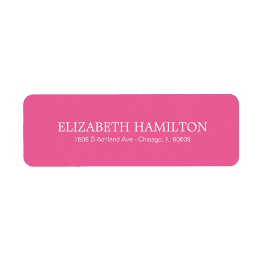 Eenvoudige Elegante Typografie Hot Pink Adres Etiket (Voorkant)