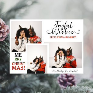 Eenvoudige Elegante Typografie Kerst Koppel 3 Foto Feestdagenkaart
