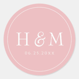 Eenvoudige Elegante Typografie Monogram Trouwdag Ronde Sticker
