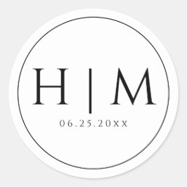 Eenvoudige Elegante Typografie Monogram Trouwdag Ronde Sticker