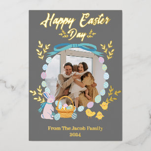 Eenvoudige Elegante Typografie Pasen Familie één f Folie Feestdagenkaart