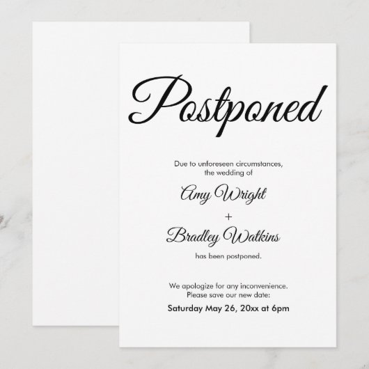 Eenvoudige elegante uitgestelde huwelijksaankondig kaart (Voorkant / Achterkant)