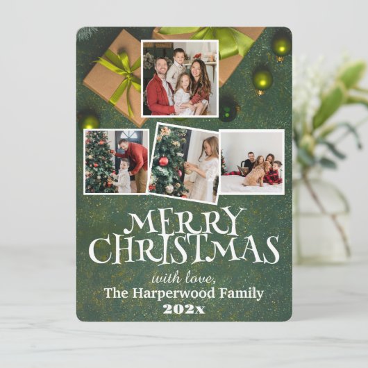 Eenvoudige Elegante Vreugde Kerstmis Familie Fotoc Feestdagenkaart (Staand voorkant)