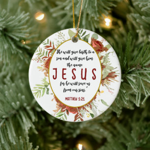 Eenvoudige Elegante Waterverf Bloemen en Bijbelver Keramisch Ornament