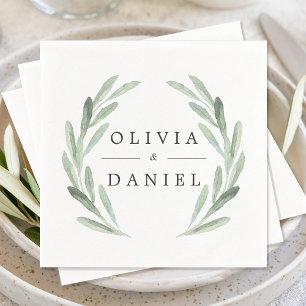 Eenvoudige Elegante Waterverf Krans Greenery Weddi Servetten