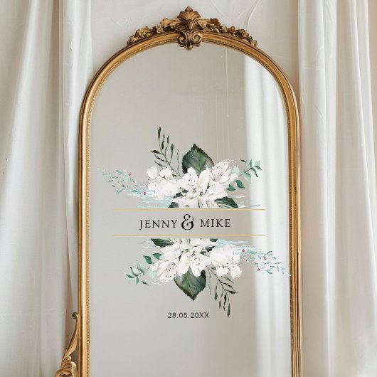 Eenvoudige, elegante witte bloemen bruiloft raamsticker