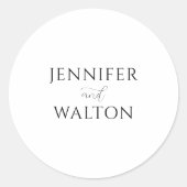 Eenvoudige Elegante witte bruiloft Ronde Sticker (Voorkant)