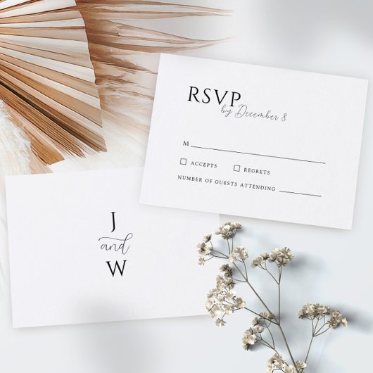 Eenvoudige Elegante witte bruiloft RSVP Kaartje