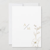 Eenvoudige elegante witte en gouden bloemenbruilof kaart (Achterkant)