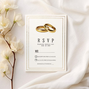 Eenvoudige elegante witte en gouden ringen RSVP Kaart