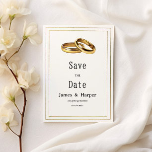Eenvoudige elegante witte en gouden ringen Save th Kaart