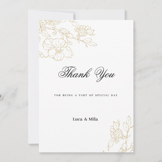 Eenvoudige elegante witte gouden bloem Dank u Kaart (Voorkant)
