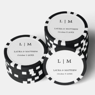 Eenvoudige Elegante Witte Monogram Bruiloft Poker Chips