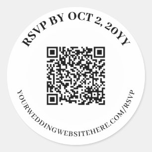 Eenvoudige Elegante Witte RSVP Online QR Code Ronde Sticker