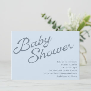 Eenvoudige Elegante Zachte Blauwe Script Baby Show Kaart