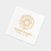 Eenvoudige Elegante Zonnebloem Bloom #4 Naam Datum Folie Servetten (Links)