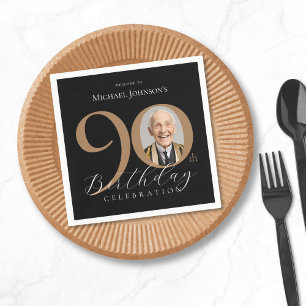 Eenvoudige Elegante Zwart Gouden Foto 90ste Verjaa Servet