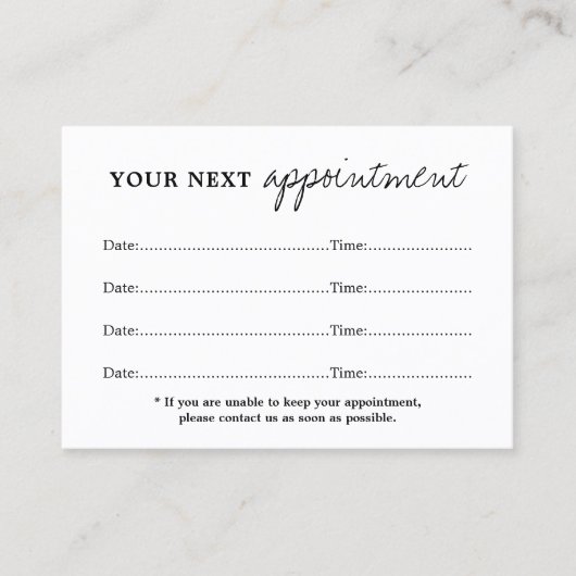 Eenvoudige Elegante Zwart Wit Schoonheid Afsprakenkaartje (Voorkant)