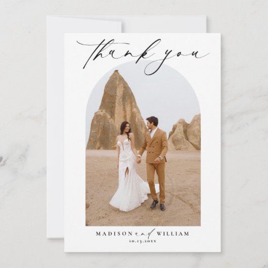 Eenvoudige Elegante Zwart-Wit Trouwfoto Dank Kaart (Voorkant)