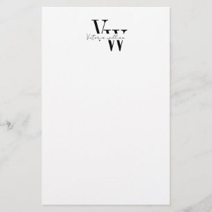 Eenvoudige Elegante Zwarte en Witte Initialen  Briefpapier