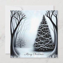Eenvoudige Elegante Zwarte en Witte Kerstkaart met