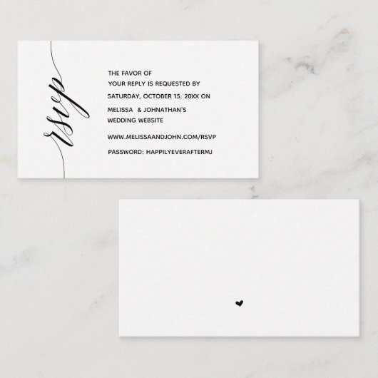 Eenvoudige elegante zwarte kalligrafie, diner RSVP Informatiekaartje (Voorkant / Achterkant)