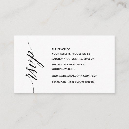 Eenvoudige elegante zwarte kalligrafie, diner RSVP Informatiekaartje (Voorkant)